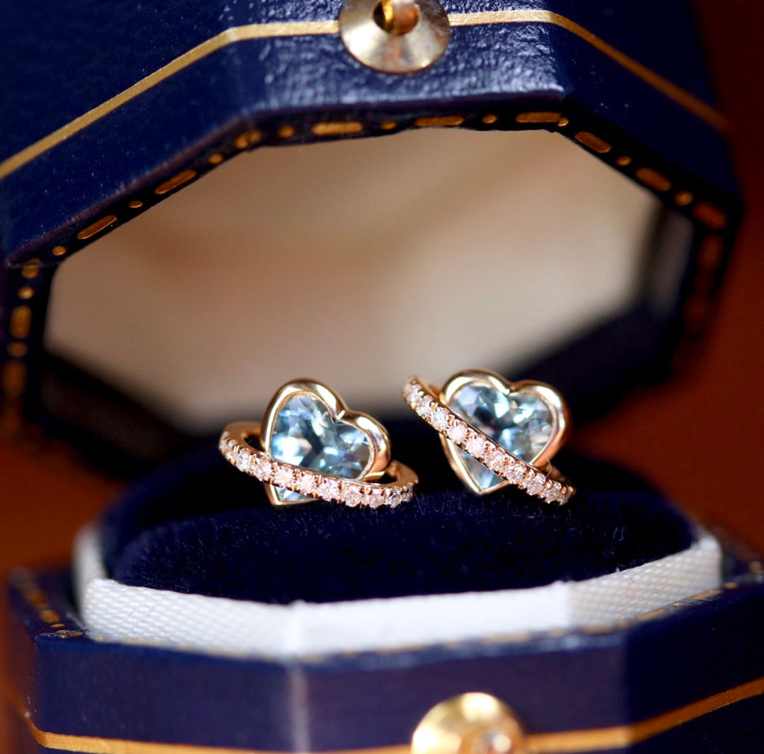 k18ハートシェイプアクアマリン×ダイヤモンド プラネットピアス
