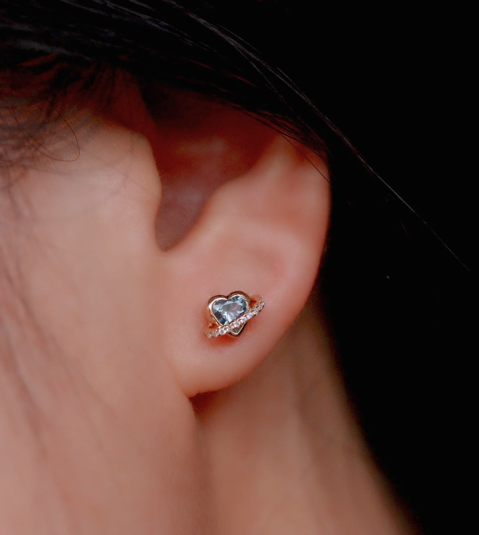 k18ハートシェイプアクアマリン×ダイヤモンド プラネットピアス