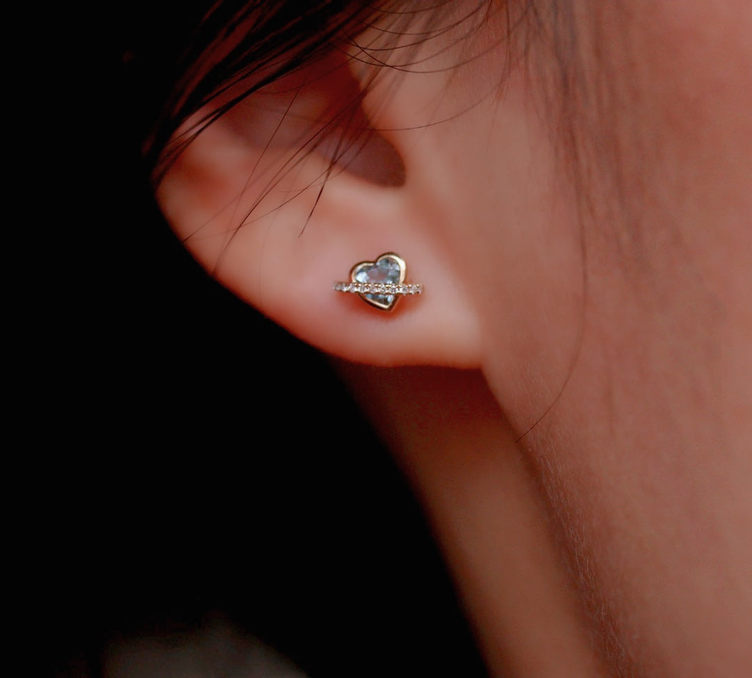 k18ハートシェイプアクアマリン×ダイヤモンド プラネットピアス