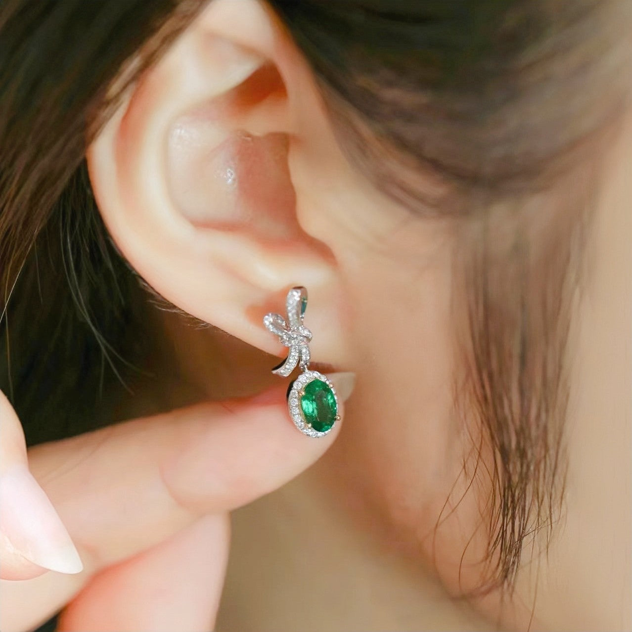 k18エメラルド×天然ダイヤモンドリボンピアス