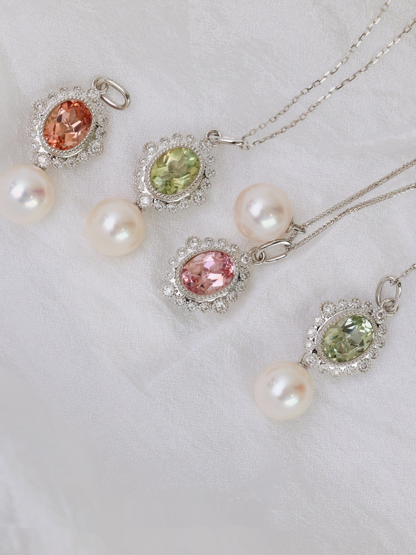 k18ファンシーカラートルマリン×天然パールネックレス