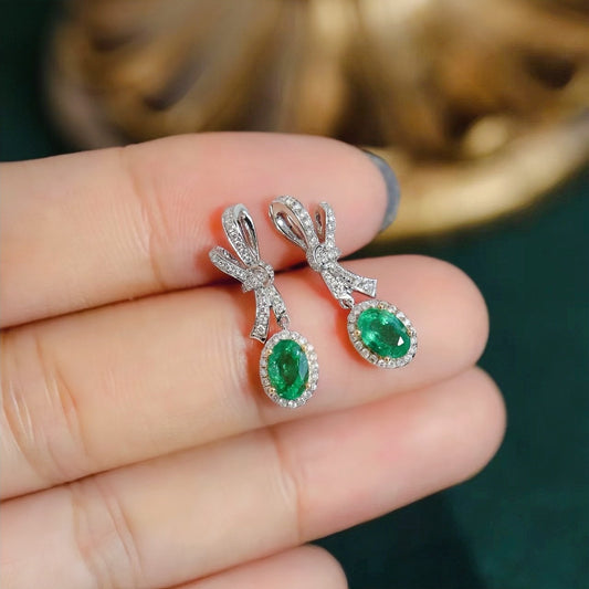 k18エメラルド×天然ダイヤモンドリボンピアス